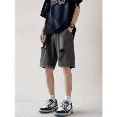 批发无品牌文艺ins原宿潮流<b class='q'>日系</b>新款美式<b class='q'>复古</b>水洗破洞牛仔短裤男款