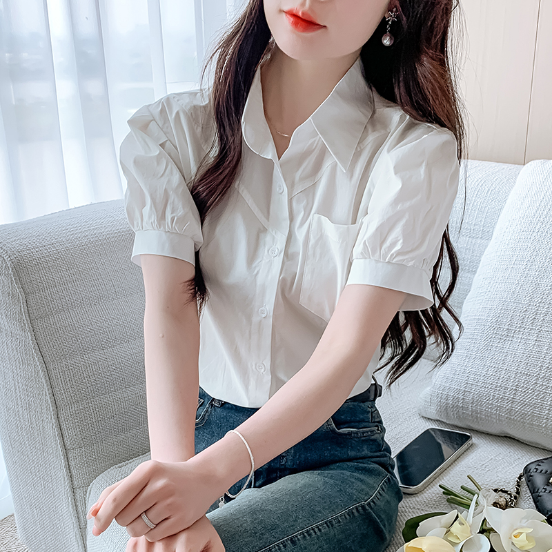 MY5230# 夏季新款休闲通勤气质显瘦衬衣设计感宽松短袖衬衫女女裝貨源服裝批發