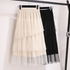 批发实拍大码女装秋<b class='q'>冬</b>不规则网纱半身裙胖MM百搭显瘦层层蛋糕裙长裙