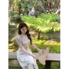 批发新中式国风EIA一尧时春令气质复古绣花连衣裙女春夏显瘦长裙