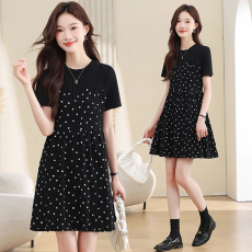 实拍针织印花浪漫爱心波点！假两件连衣裙女夏季休闲宽松裙子