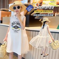 批发女童夏季连衣裙时尚洋气背心裙女孩海军风网纱裙儿童装公主裙夏装