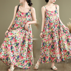批发实拍碎花<b class='q'>连衣裙</b>棉麻森系吊带<b class='q'>连衣裙</b>大摆裙