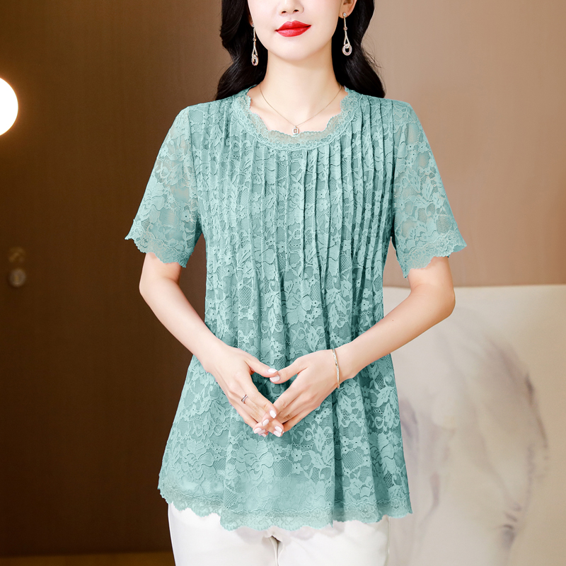 2026 여름 새로운 레이스 레이스 반팔 맨위 패션 루즈핏 슬림해 보이는 연령 감소 다용도 티셔츠 여성
