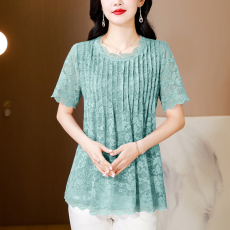 批发2026夏季新款蕾丝花边<b class='q'>短袖</b>上衣时尚宽松显瘦减龄百搭<b class='q'>t</b><b class='q'>恤</b>女