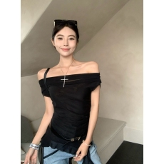 批发实拍实价不讲价辣妹一字肩荷叶边网纱<b class='q'>T</b><b class='q'>恤</b>不规则露肩修身显瘦上衣