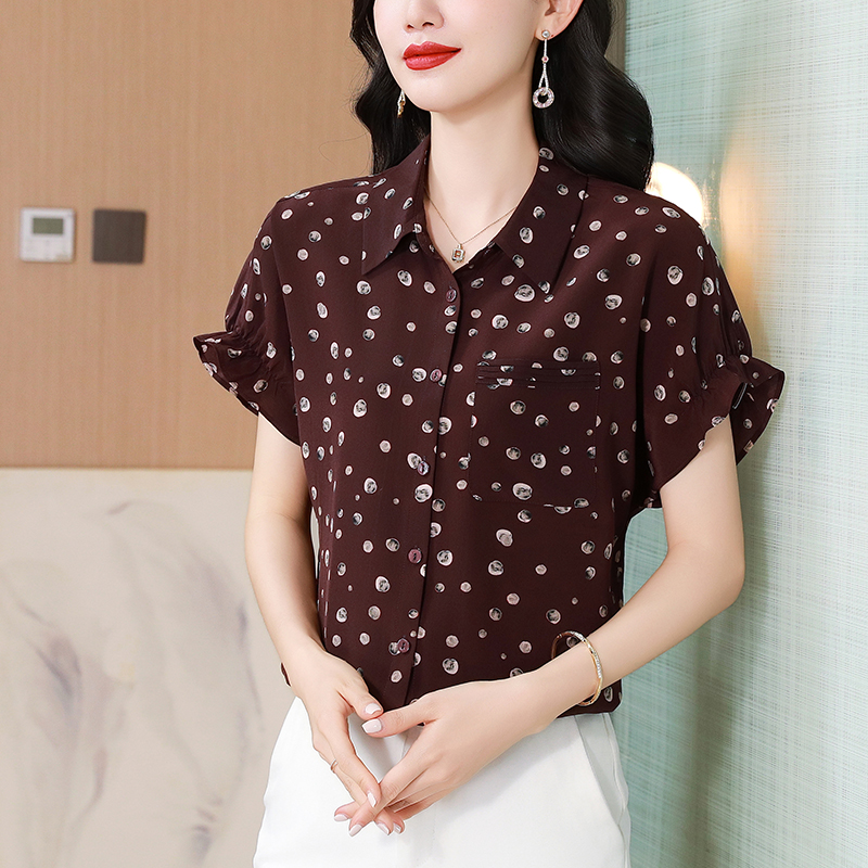 FA22900# 桑蚕丝真丝上衣女夏季新款五分袖衬衣减龄装衬衫 服裝批發女裝批發服飾貨源