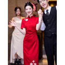 批发结婚旗袍敬酒服红色<b class='q'>新娘</b>当天便装回门订婚中式礼服裙高级女小个子