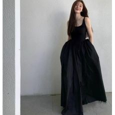 批发法式复古黑色连衣裙收腰显瘦<b class='q'>泰国</b>旅游穿搭三亚海边度假沙滩裙长裙