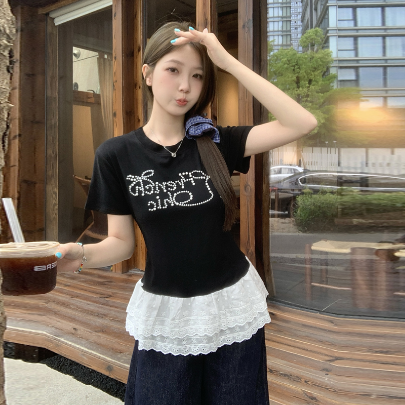 FA20957# 夏季新百搭休闲短袖字母烫砖T恤女时尚修身显瘦大码上衣 服裝批發女裝批發服飾貨源