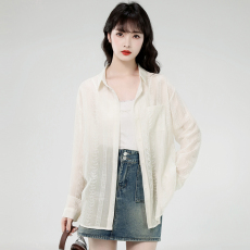 批发钩花防晒薄款长袖衬衫女吊带套装夏季新款宽松空调衫衬衣<b class='q'>外套</b><b class='q'>上衣</b>