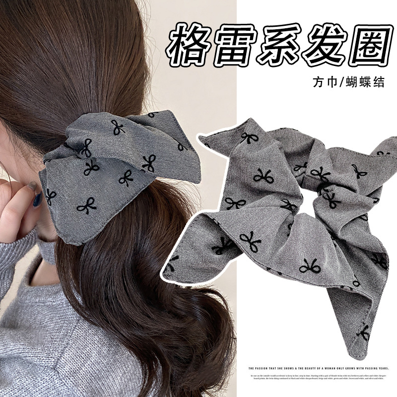CX13324# 最便宜饰品批发  韩系灰色格雷系蝴蝶结方圈大肠发圈头绳气质马尾辫丸子头发饰发绳