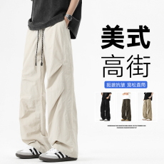 批发潮牌宽松工装裤ins百搭直筒运动伞兵裤抽绳冲锋休闲裤