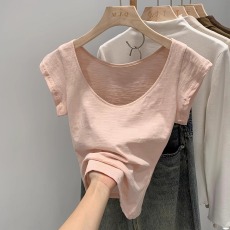 批发官图170克竹节棉短袖t恤夏2026韩版<b class='q'>女装</b>纯色修身正肩短款圆领上衣