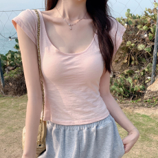 批发实拍170克竹节棉短袖t恤夏2026韩版<b class='q'>女装</b>纯色修身正肩短款圆领上衣