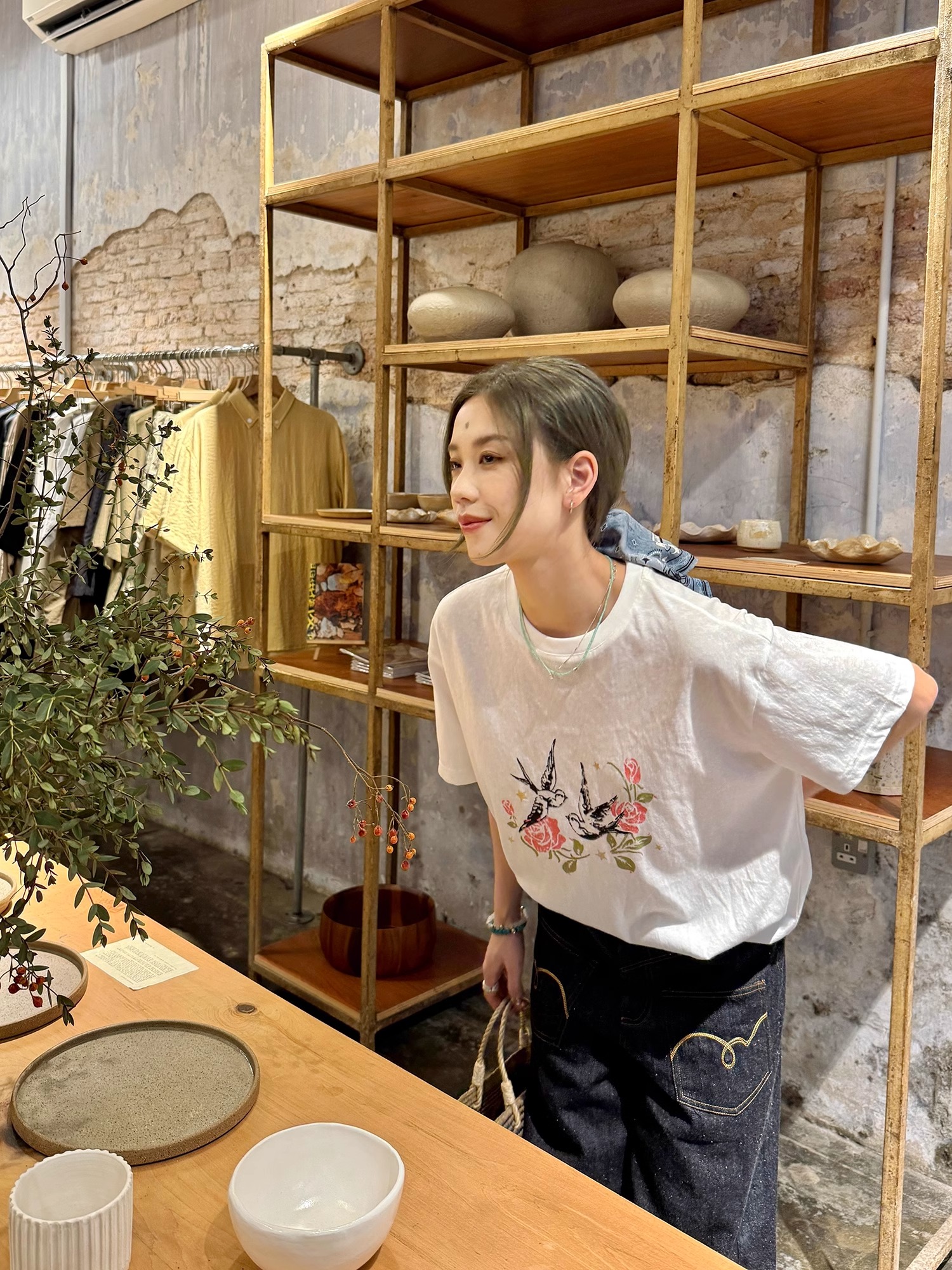 경관 그림 21 순면 210 그램 반팔 티셔츠 여성 루즈핏 빅 사이즈 프린트