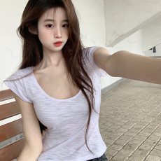 批发实拍170克竹节棉短袖t恤夏2026韩版<b class='q'>女装</b>纯色修身正肩短款圆领上衣