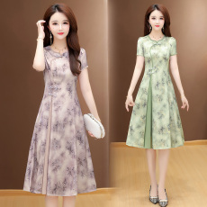 批发实拍有货 2026夏季新款大码连衣裙短袖改良旗袍裙遮肚显瘦时尚