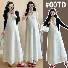 批发实拍新款孕妇装高品质蕾丝孕妇背心裙＋小开衫两件套孕妇套装