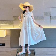 批发女童白色连衣裙2025新款夏季童装长裙女孩高级感超好看度假沙滩裙