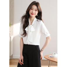 批发实拍2026新款蝴蝶结<b class='q'>衬衣</b>女长袖白色上衣高端时尚飘带真丝白<b class='q'>衬衫</b>女