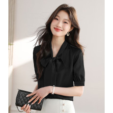 批发实拍春季白色<b class='q'>衬衣</b>蝴蝶结飘带打底<b class='q'>衬衫</b>女2026年新款时尚洋气雪纺衫