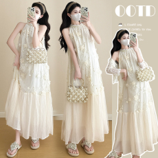 批发实拍新款孕妇装韩版雪纺孕妇挂脖吊带裙＋小开衫<b class='q'>两件套</b>孕妇套装