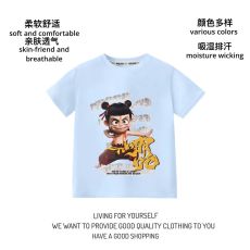 批发210克精梳纯棉儿童纯色T恤夏装新款创意哪吒2之魔童脑海T恤短袖衫