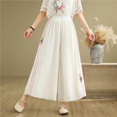 批发实拍夏季文艺绣花民族风宽松双层阔腿裤子练功服瑜伽舞蹈长裤