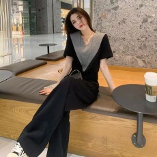 批发黑色休闲<b class='q'>运动</b>套装女夏款设计感小众高级感<b class='q'>气质</b>减龄时尚洋气两件套