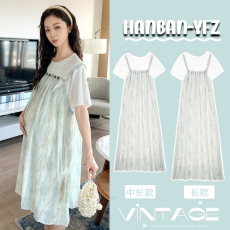 批发实拍夏季长款和中长款孕妇装<b class='q'>连衣裙</b><b class='q'>夏装</b>薄荷曼波扎染假两件<b class='q'>连衣裙</b>