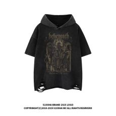 批发【纯棉】<b class='q'>嘻哈</b>印花重磅短袖男女高街vintage小众宽松连帽T恤夏情侣