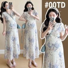 批发实拍现~ <b class='q'>孕妇</b><b class='q'>夏季</b>新款重工定制弹力蕾丝印花<b class='q'>中长款</b>连衣裙辣妈装