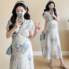 批发实拍现 <b class='q'>孕妇</b><b class='q'>夏季</b>新款重工定制弹力蕾丝印花<b class='q'>中长款</b>连衣裙辣妈装