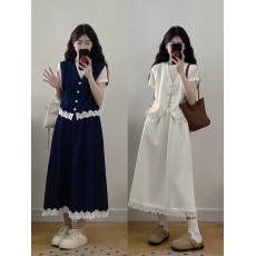 批发实拍大码女装2026夏季休闲宽松蕾丝花边拼接<b class='q'>马甲</b>半身裙三件套装女