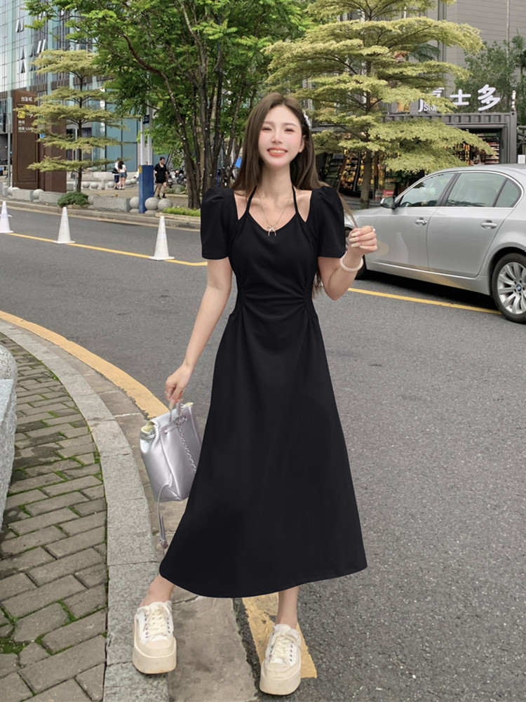 실사 빅 사이즈 여성 의류 지방 mm 여름 레트로 폭풍 과립 센스 하이웨이스트 슬림해 보이는 부드러운 품격 페이크 레이어드 드레스