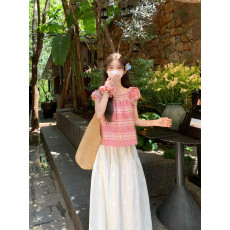 批发实拍实价~2026夏季新款短袖上衣衬衫+中长款纯色半身裙