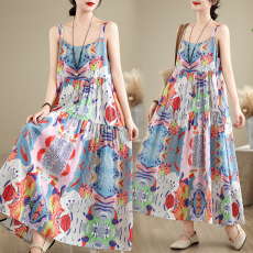 批发实拍碎花<b class='q'>连衣裙</b>棉麻森系吊带<b class='q'>连衣裙</b>大摆裙