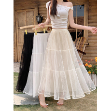 批发实拍2026春装新款胖mm大码女韩版甜美松紧腰拼接中长款半身裙