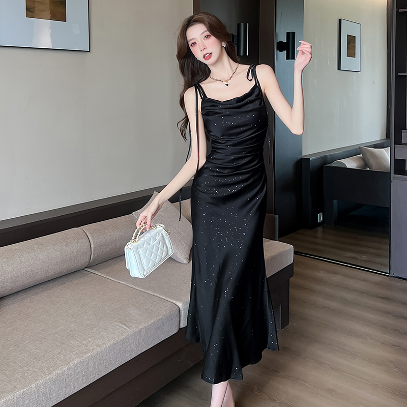 MY5967# 荡领细闪设计款小众网红连衣裙气质显瘦收腰春夏新款女裝貨源服裝批發