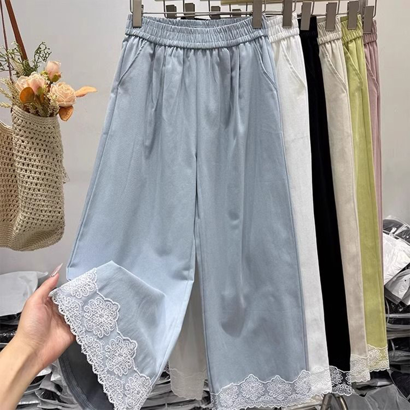 레이스 레이스 캐주얼 와이드 레깅스 바지 여름 새로운 한 부서 느긋한 바람 루즈핏 도루 센스 굴곡 바지