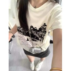 批发21支纯棉210克100%棉短袖T恤女宽松<b class='q'>大码</b>印花