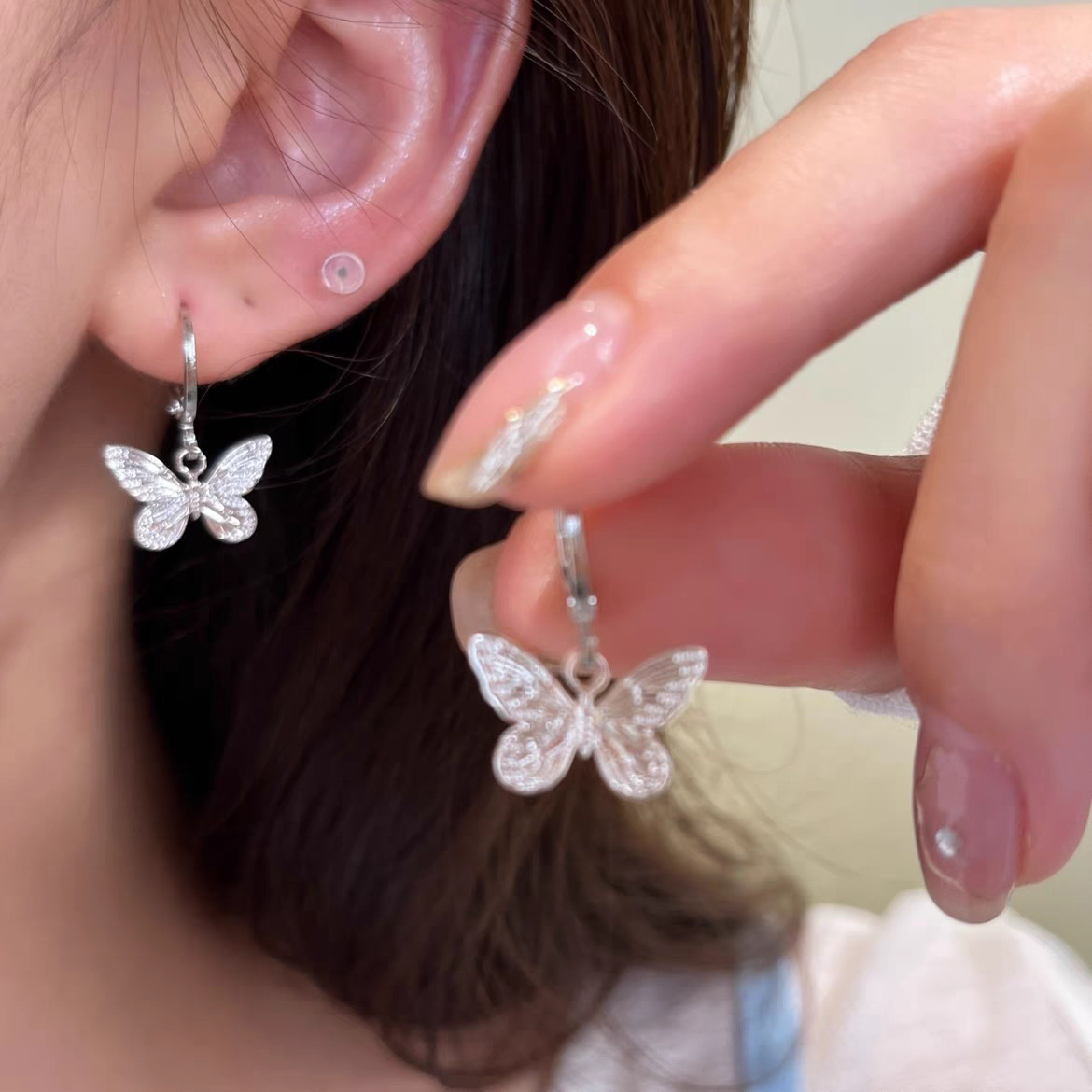 CX13321# 最便宜饰品批发  甜美气质蝴蝶耳扣耳环女轻奢小众高级感超仙百搭冷淡风耳钉耳饰品