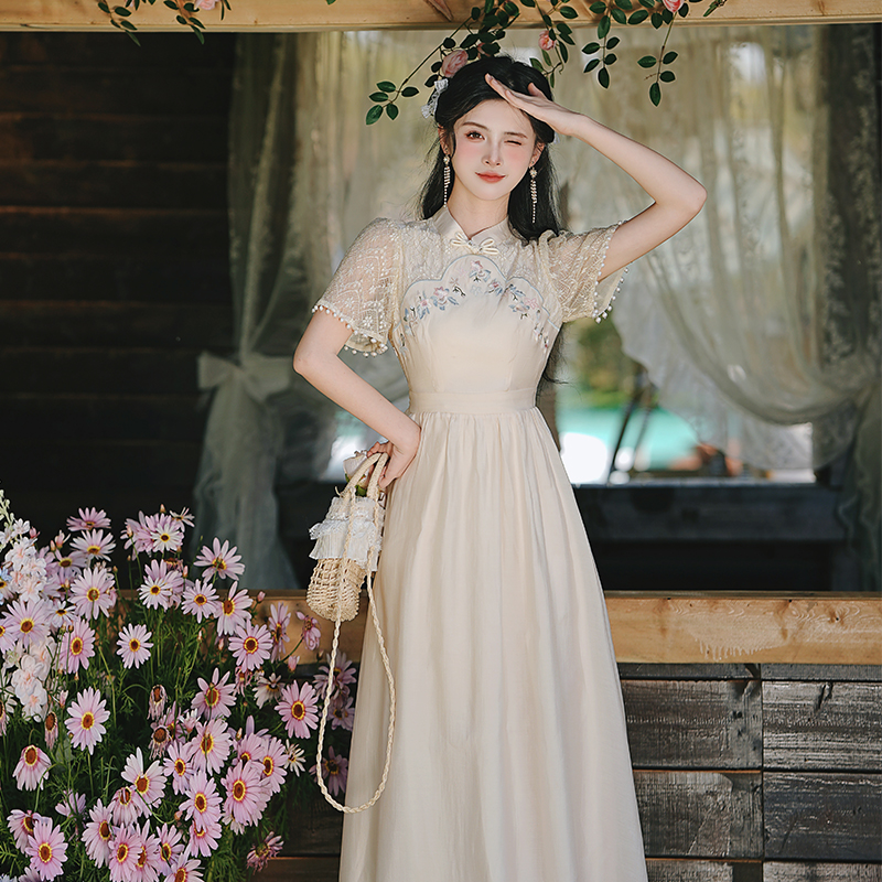 RY3095# 新款实拍 新中式国风复古绣花改良旗袍高级感连衣裙+40