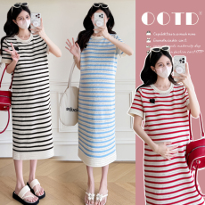 批发实拍~2026夏季新款韩版时尚镂空爱心宽松显瘦网红条纹连衣裙