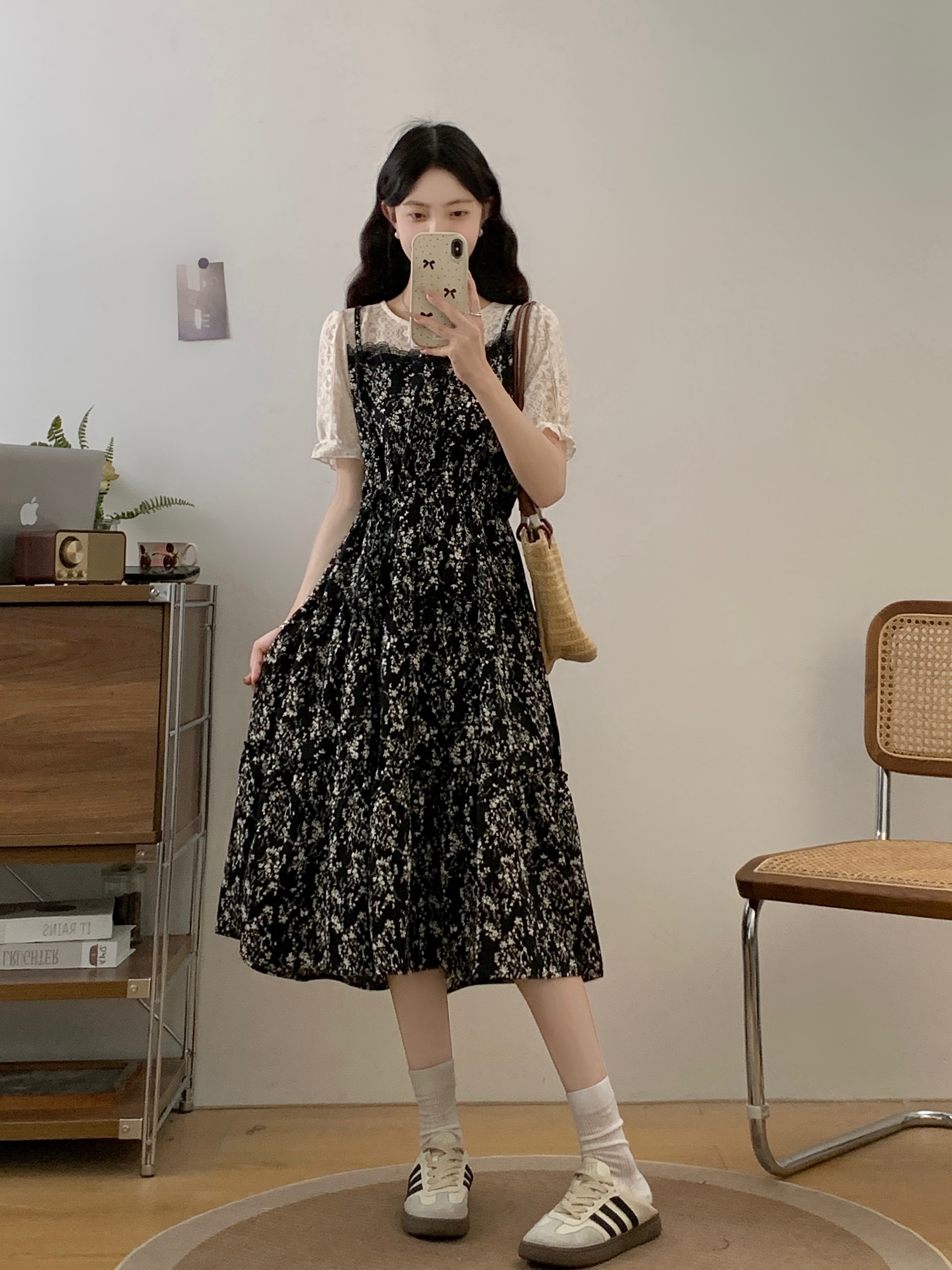 MY7891# 夏季新款大码女装气质收腰拼接碎花短袖假两件连衣裙女女裝貨源服裝批發
