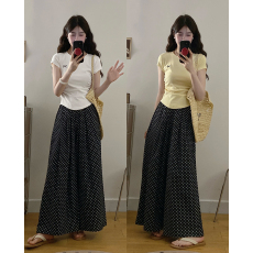 批发实拍2026夏季新款大码蝴蝶结短袖T恤+碎花宽松休闲阔腿裤两件套