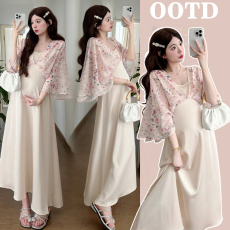 批发【实拍】孕妇法式欧货拼接高定长裙气质孕妈高端觉美度假