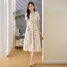 批发纯棉连衣裙2025夏新款衣服大码女装100%全棉品牌气质碎花连身裙子