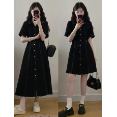 批发实拍 <b class='q'>大码</b>女装胖mm收腰排扣牛仔连衣裙